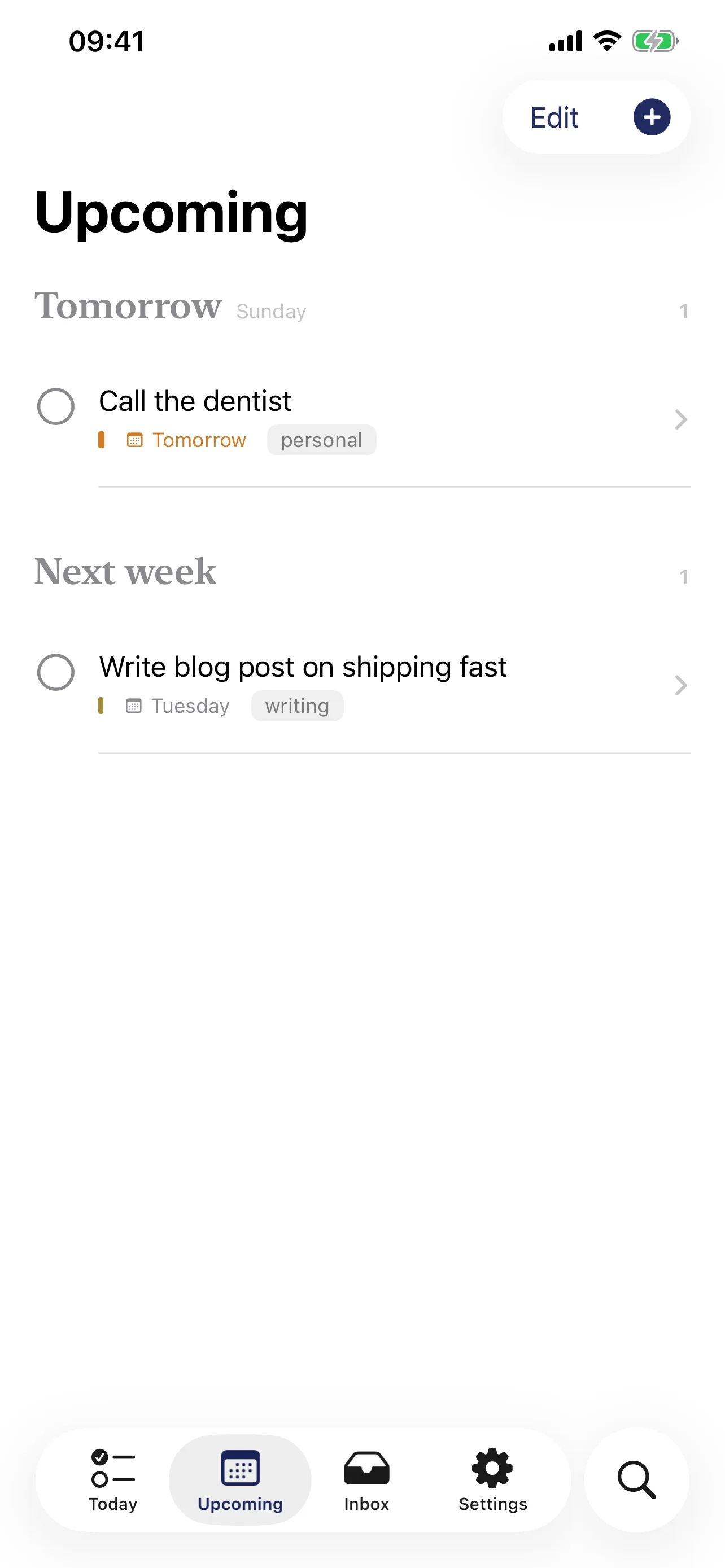 Reckon's Upcoming list on iPhone